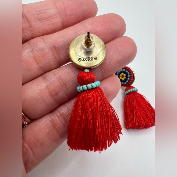 J. Crew Red Beaded Tassel Stud Earrings and Dust Bag. - Picture 5 of 9